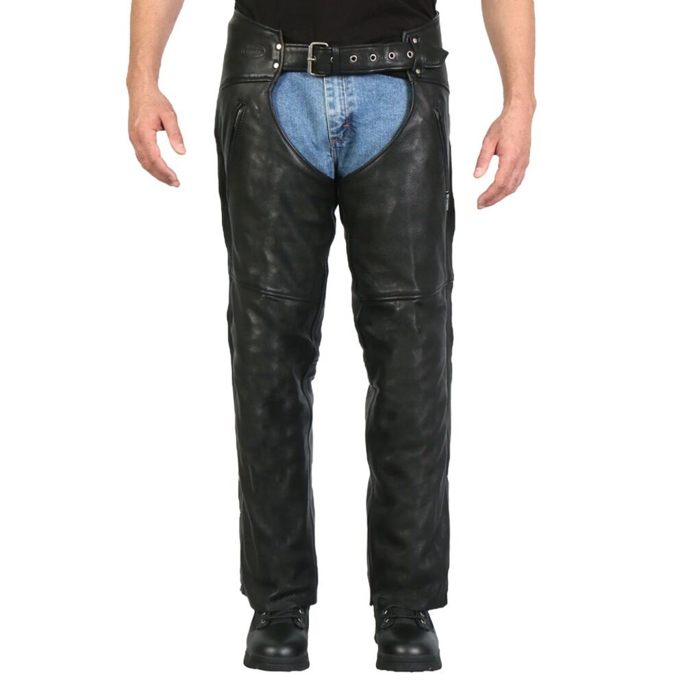 Hot Leathers 2 Pocket Mesh Lined Leather Chaps Pants Black Mens Size XXL